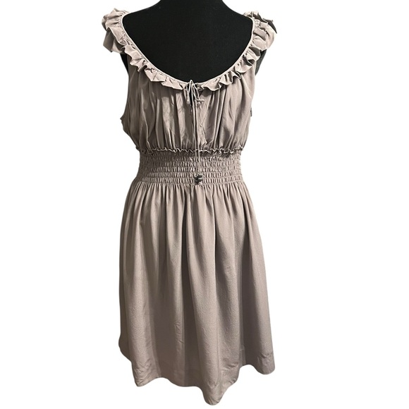 Anthropologie Dresses & Skirts - Floreat Gray/taupe Silk Ruffled Mini Dress M